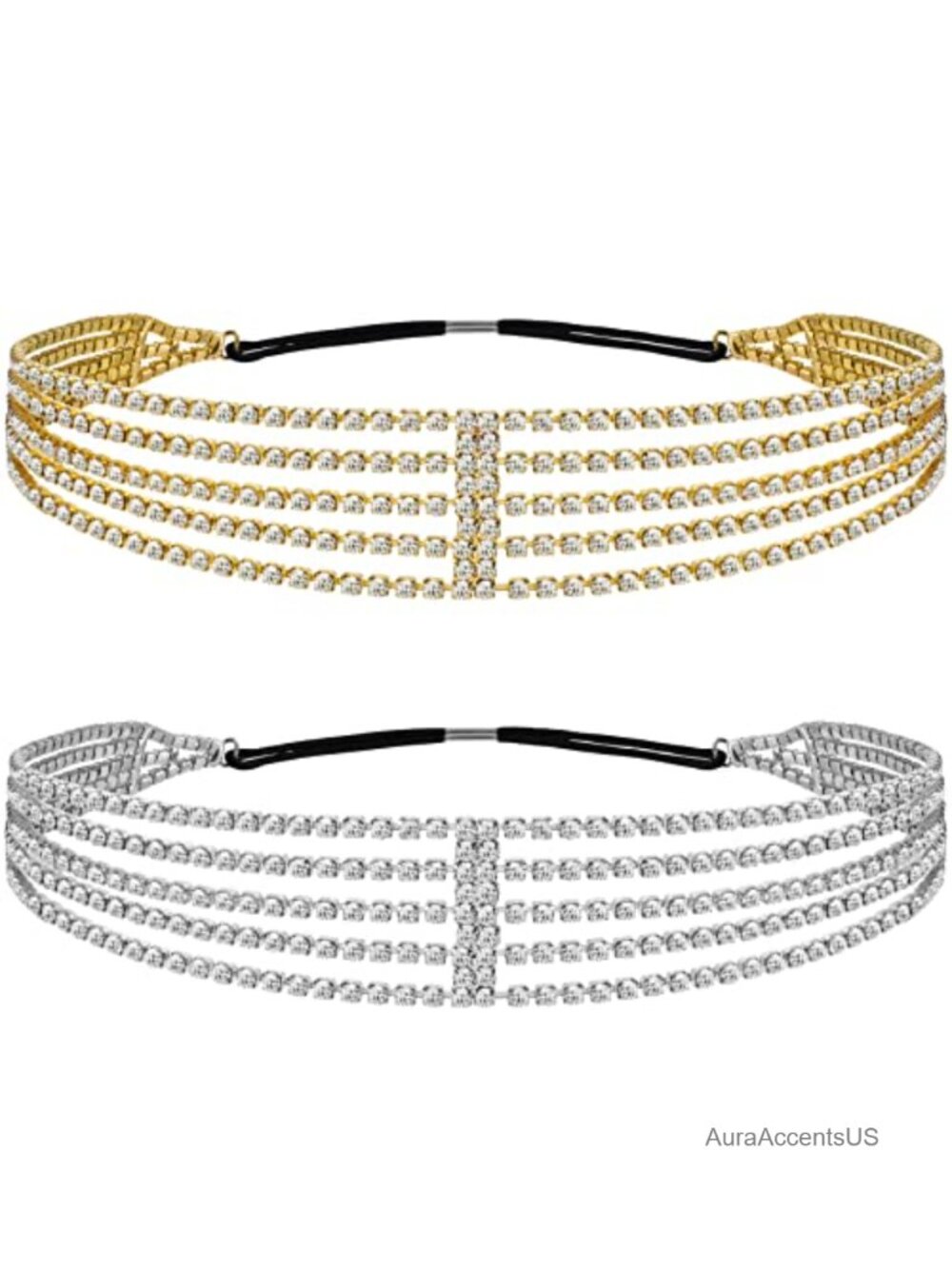 Rhinestone Multi Layered Elastic Headband Set